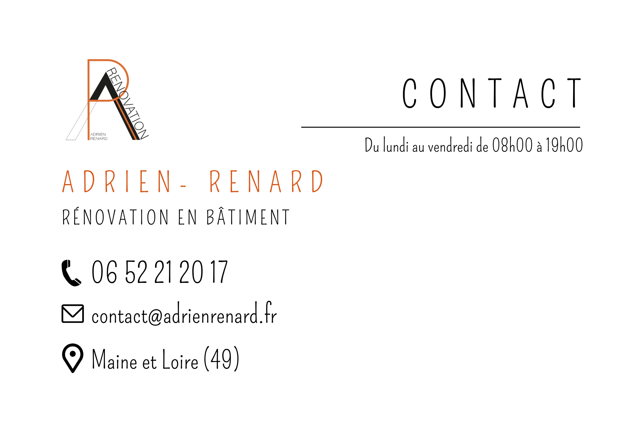 Carte de visite de R.A.R — Rénovation Adrien Renard