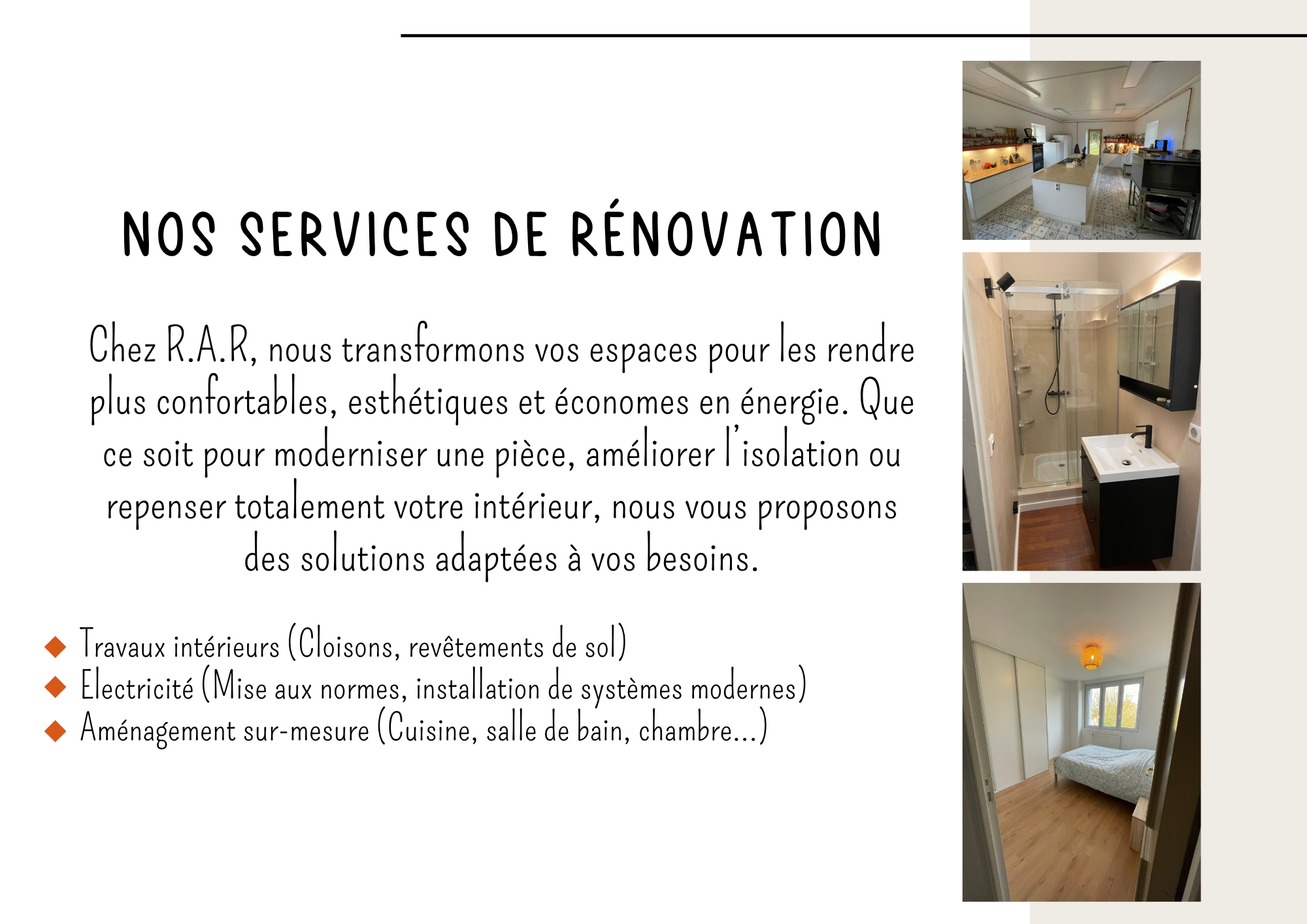 Les prestations de rénovation intérieure proposées par R.A.R